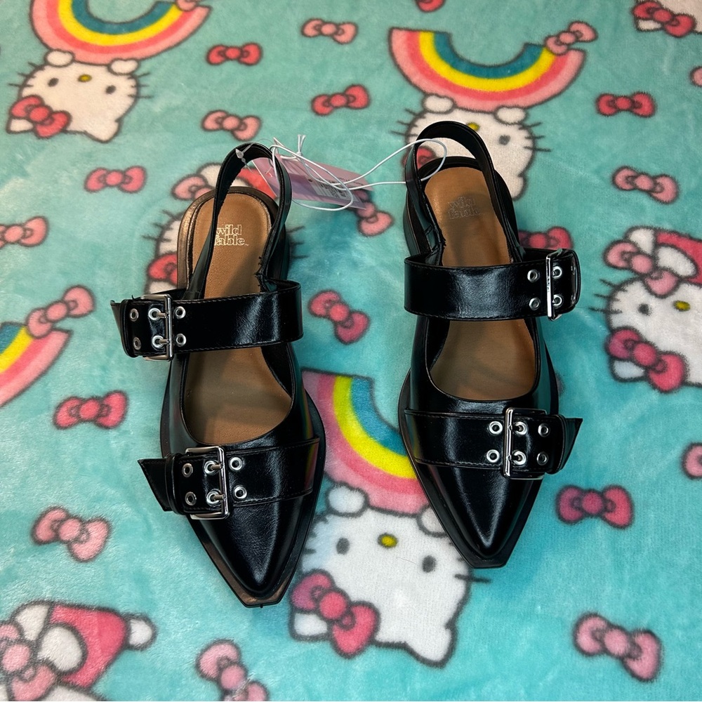 Size 6 Peyton Double Buckle black‎ Slingback Flats by wild fable